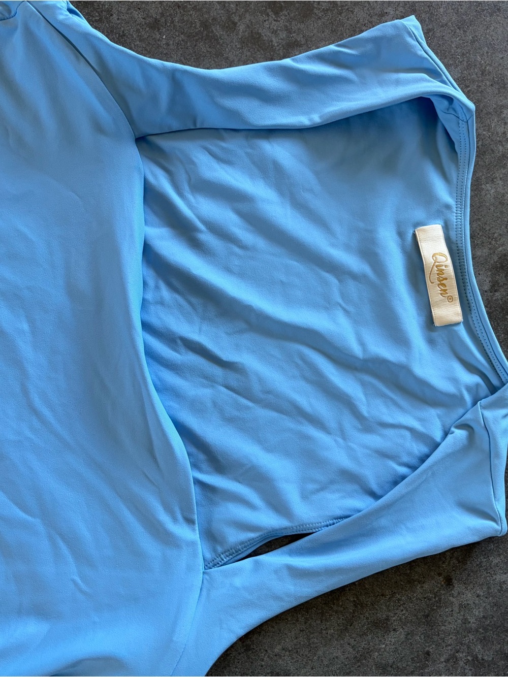 Queensy Sky Blue Scoop Neck Bodysuit for Women